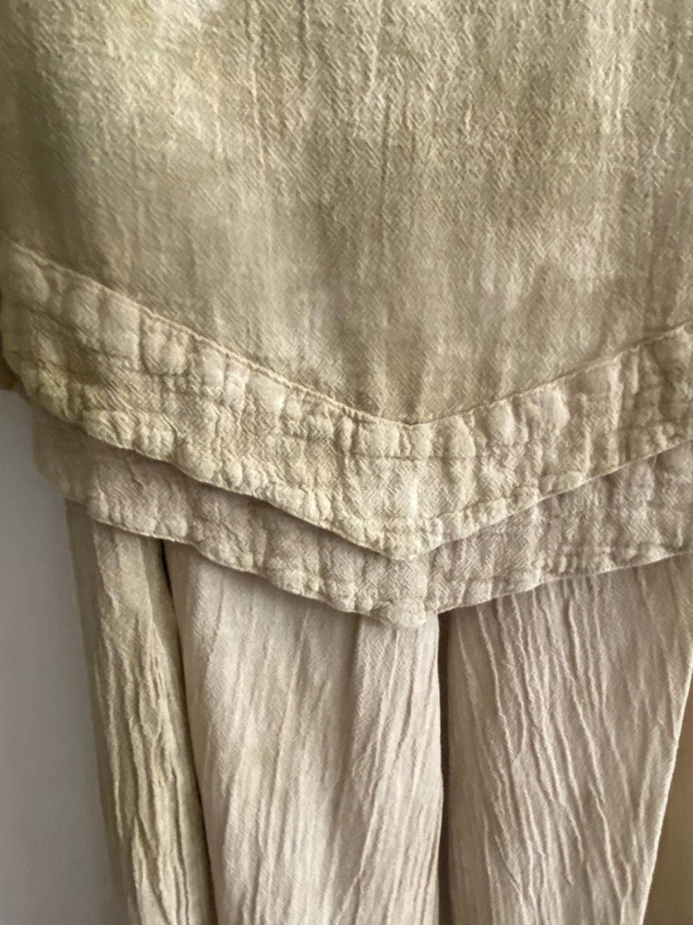 Oh My Gauze! Two piece Beige Textured V-Neck Top and wide leg pants. - Picture 5 of 9